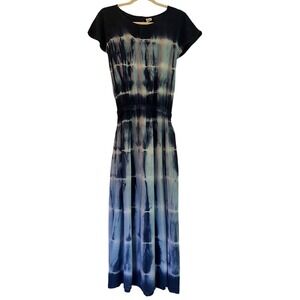 7 Islands Short Sleeve Navy & White Tie Dye Elastic Waist Dress Size S